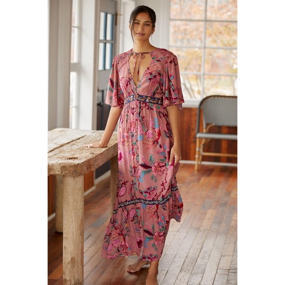 Anthropologie Ruffled Embroidered Maxi Dress - Picture 2 of 8